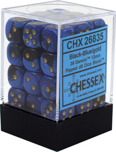 12mm d6 Dice Block (36): Gemini Black-Blue/gold 12mm d6 Dice Block (36): Gemini Black-Blue/gold