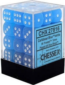 12mm d6 Dice Block (36): Frosted Caribbean Blue/white 12mm d6 Dice Block (36): Frosted Caribbean Blue/white