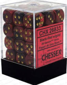 12mm d6 Dice Block (36): Gemini Black-Red/gold 12mm d6 Dice Block (36): Gemini Black-Red/gold