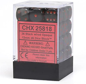 12mm d6 Dice Block (36): Opaque Black/white 12mm d6 Dice Block (36): Opaque Black/white