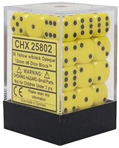 12mm d6 Dice Block (36): Opaque Yellow/black 12mm d6 Dice Block (36): Opaque Yellow/black