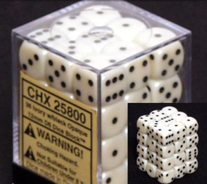 12mm d6 Dice Block (36): Opaque Ivory/black 12mm d6 Dice Block (36): Opaque Ivory/black