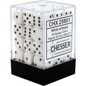 12mm d6 Dice Block (36): Opaque White/black 12mm d6 Dice Block (36): Opaque White/black