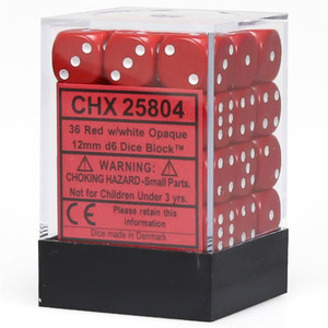 12mm d6 Dice Block (36): Opaque Red/white 12mm d6 Dice Block (36): Opaque Red/white