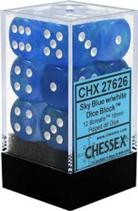 16mm d6 Dice Block (12): Borealis Sky Blue/white 16mm d6 Dice Block (12): Borealis Sky Blue/white