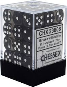 12mm d6 Dice Block (36): Translucent Smoke/white 12mm d6 Dice Block (36): Translucent Smoke/white