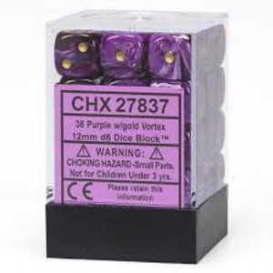12mm d6 Dice Block (36): Vortex Purple/gold 12mm d6 Dice Block (36): Vortex Purple/gold