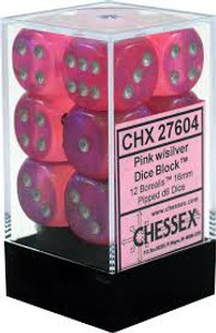 16mm d6 Dice Block (12): Borealis Pink/silver 16mm d6 Dice Block (12): Borealis Pink/silver