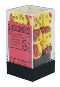 16mm d6 Dice Block (12): Gemini Red-Yellow/silver 16mm d6 Dice Block (12): Gemini Red-Yellow/silver