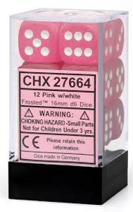 16mm d6 Dice Block (12): Frosted Pink/white 16mm d6 Dice Block (12): Frosted Pink/white