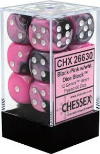 16mm d6 Dice Block (12): Gemini Black-Pink/white 16mm d6 Dice Block (12): Gemini Black-Pink/white