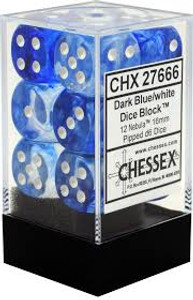 16mm d6 Dice Block (12): Nebula Dark Blue/white 16mm d6 Dice Block (12): Nebula Dark Blue/white
