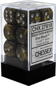 16mm d6 Dice Block (12): Leaf Black Gold/silver 16mm d6 Dice Block (12): Leaf Black Gold/silver