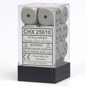 16mm d6 Dice Block (12): Opaque Grey/black 16mm d6 Dice Block (12): Opaque Grey/black