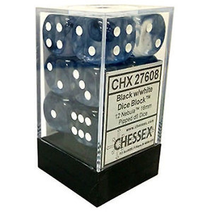 16mm d6 Dice Block (12): Nebula Black/white 16mm d6 Dice Block (12): Nebula Black/white