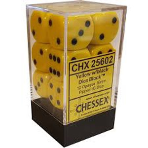 16mm d6 Dice Block (12): Opaque Yellow/black 16mm d6 Dice Block (12): Opaque Yellow/black