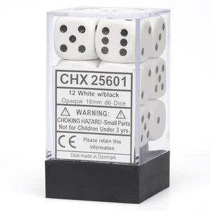 16mm d6 Dice Block (12): Opaque White/black 16mm d6 Dice Block (12): Opaque White/black