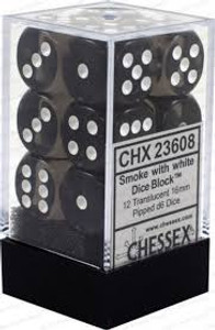 16mm d6 Dice Block (12): Translucent Smoke/white 16mm d6 Dice Block (12): Translucent Smoke/white