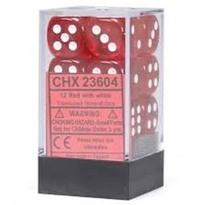 16mm d6 Dice Block (12): Translucent Red/white 16mm d6 Dice Block (12): Translucent Red/white
