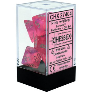 Polyhedral Dice Set (7): Borealis Pink/silver Polyhedral Dice Set (7): Borealis Pink/silver