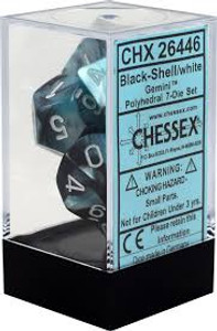 Polyhedral Dice Set (7): Gemini Black-Shell/white Polyhedral Dice Set (7): Gemini Black-Shell/white
