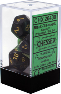 Polyhedral Dice Set (7): Gemini Black-Green/gold Polyhedral Dice Set (7): Gemini Black-Green/gold