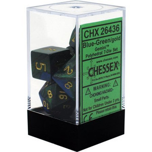 Polyhedral Dice Set (7): Gemini Blue-Green/gold Polyhedral Dice Set (7): Gemini Blue-Green/gold