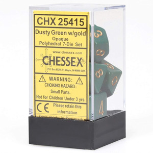 Polyhedral Dice Set (7): Opaque Dusty Green/gold