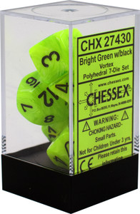Polyhedral Dice Set (7): Vortex Bright Green/black Polyhedral Dice Set (7): Vortex Bright Green/black