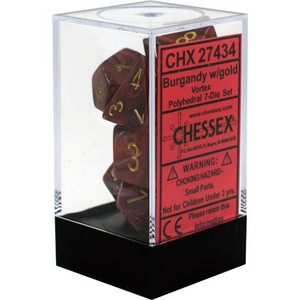 Polyhedral Dice Set (7): Vortex Burgundy/gold Polyhedral Dice Set (7): Vortex Burgundy/gold