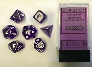 Polyhedral Dice Set (7): Translucent Purple/white Polyhedral Dice Set (7): Translucent Purple/white