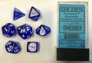 Polyhedral Dice Set (7): Translucent Blue/white Polyhedral Dice Set (7): Translucent Blue/white