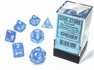 Polyhedral Dice Set (7): Borealis Sky Blue/white