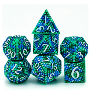 Metal RPG Dice Set: Ocean Dragon Scale Metal RPG Dice Set: Ocean Dragon Scale