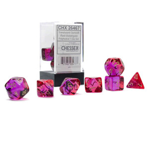 Polyhedral Dice Set (7): Gemini Translucent Red-Violet/gold Polyhedral Dice Set (7): Gemini Translucent Red-Violet/gold