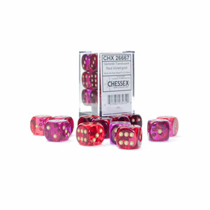 16mm d6 Dice Block (12): Gemini Translucent Red-Violet/gold
