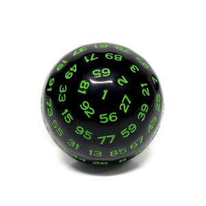 100 Sided Die: Black Opaque with Green 100 Sided Die: Black Opaque with Green