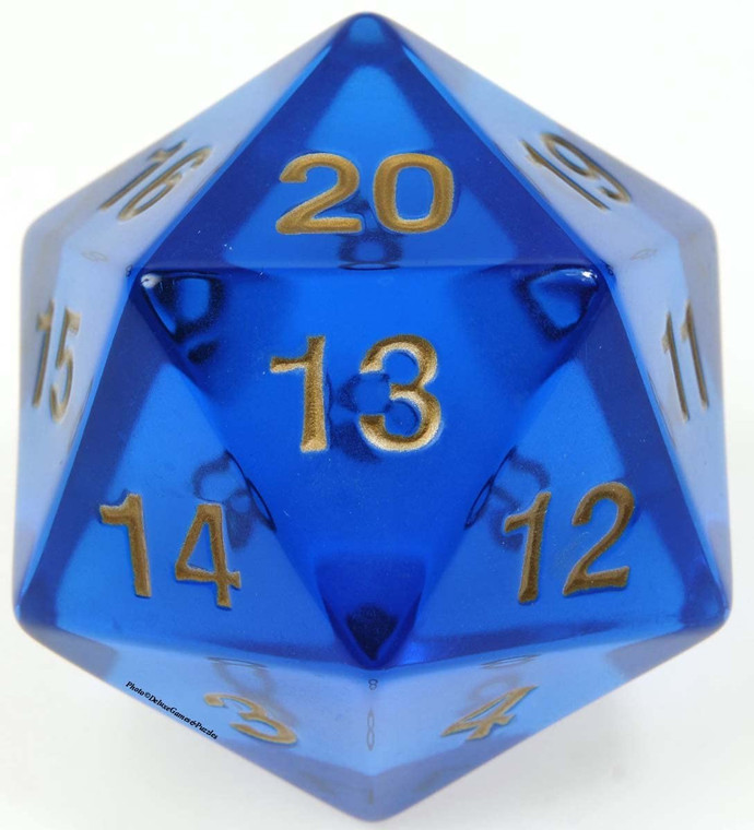 Jumbo 55mm Spindown D20: Transparent Sapphire/Gold