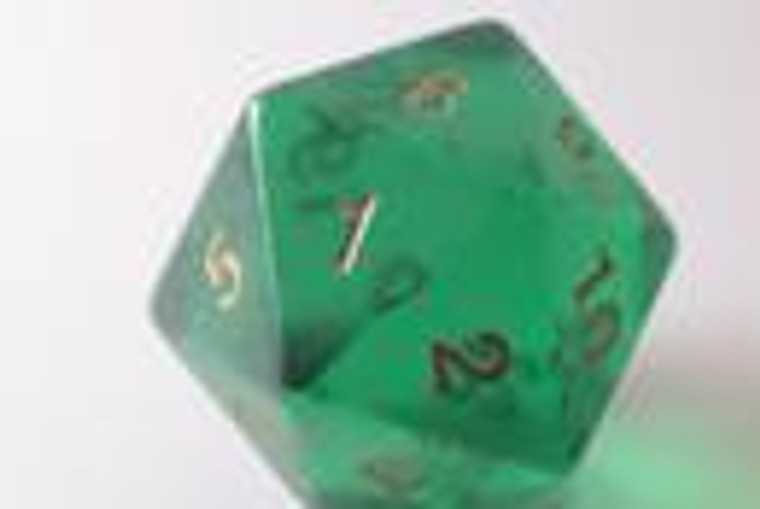 Jumbo 55mm Spindown D20: Transparent Emerald/Gold