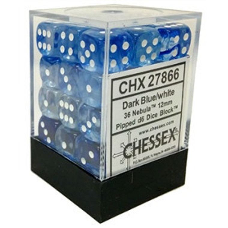 12mm d6 Dice Block (36): Nebula Dark Blue/white