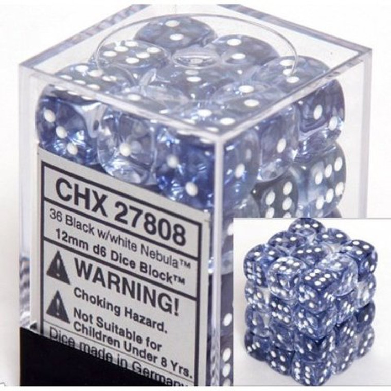 12mm d6 Dice Block (36): Nebula Black/white