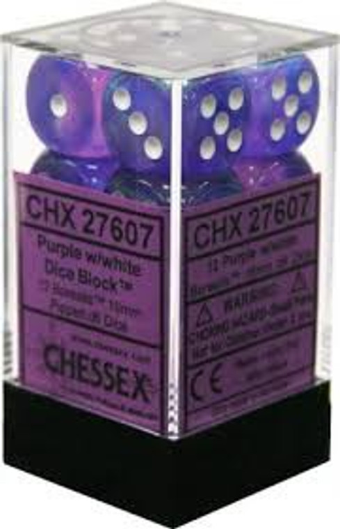 16mm d6 Dice Block (12): Borealis Purple/white