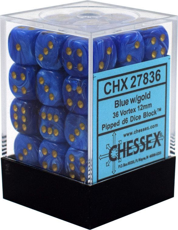 12mm d6 Dice Block (36): Vortex Blue/gold