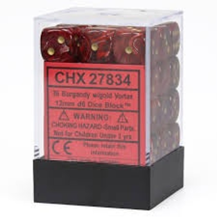 12mm d6 Dice Block (36): Vortex Burgundy/gold