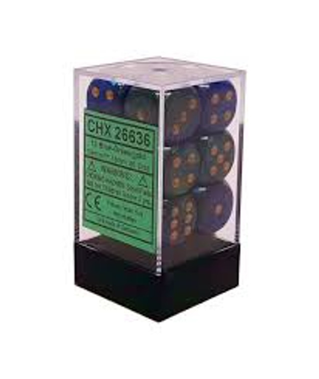 16mm d6 Dice Block (12): Gemini Blue-Green/gold