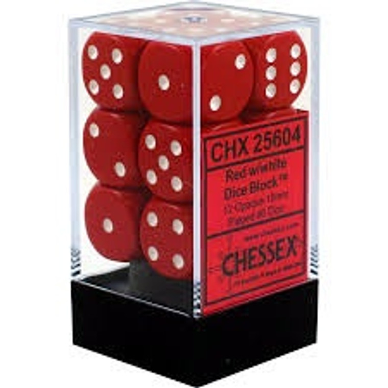 16mm d6 Dice Block (12): Opaque Red/white