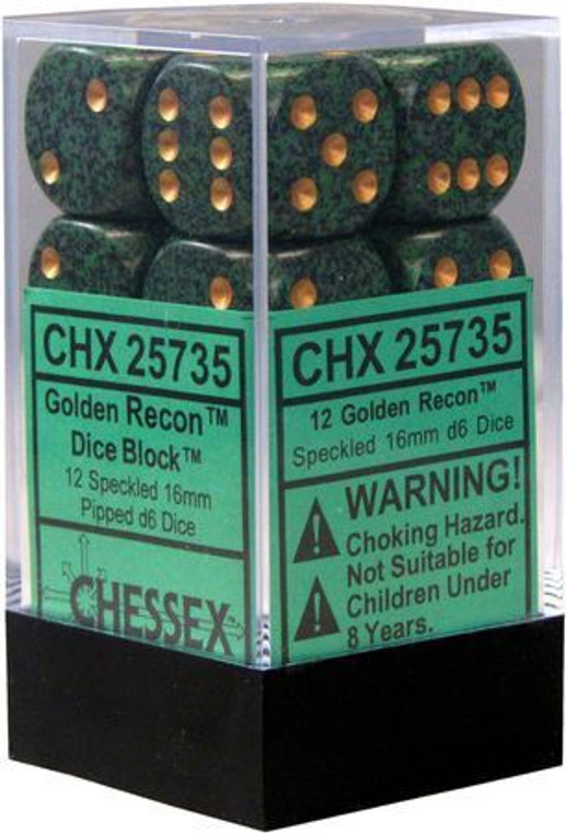 16mm d6 Dice Block (12): Speckled Golden Recon