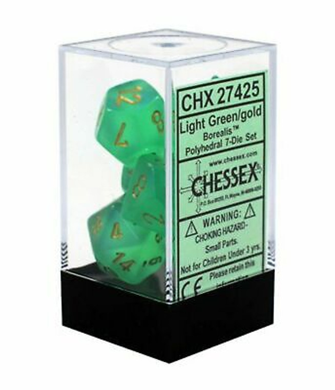 Polyhedral Dice Set (7): Borealis Light Green/gold