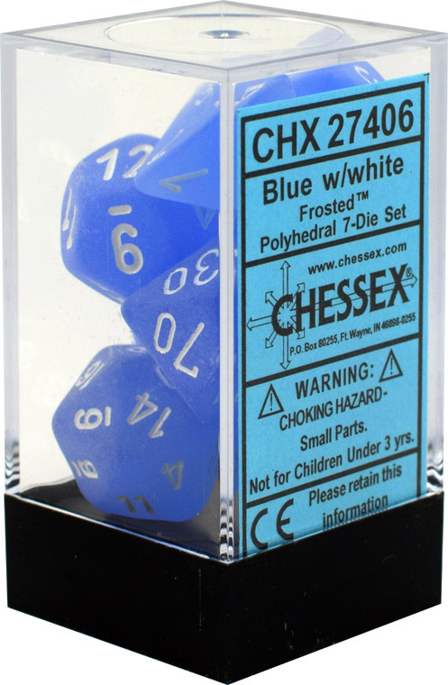Polyhedral Dice Set: Frosted Blue/white