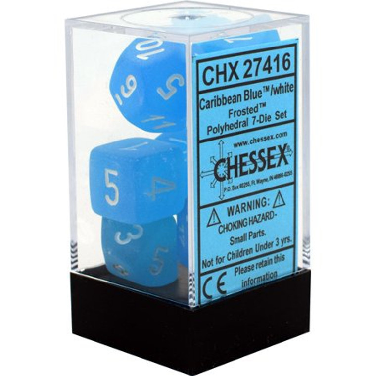 Polyhedral Dice Set: Frosted Caribbean Blue/white